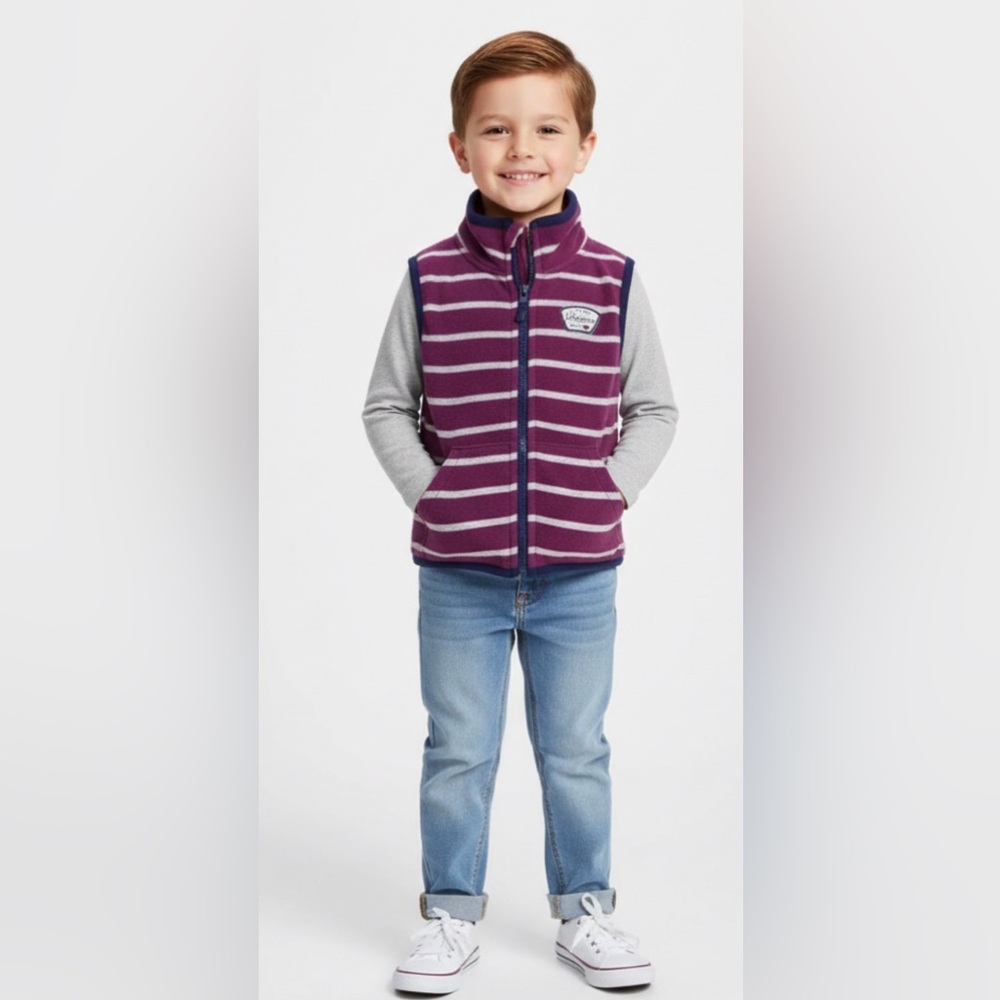 🍂Carter’s Toddler Boy Maroon + Gray Stripe Fleece Sweater Vest Fall | Sz 24M 🍂